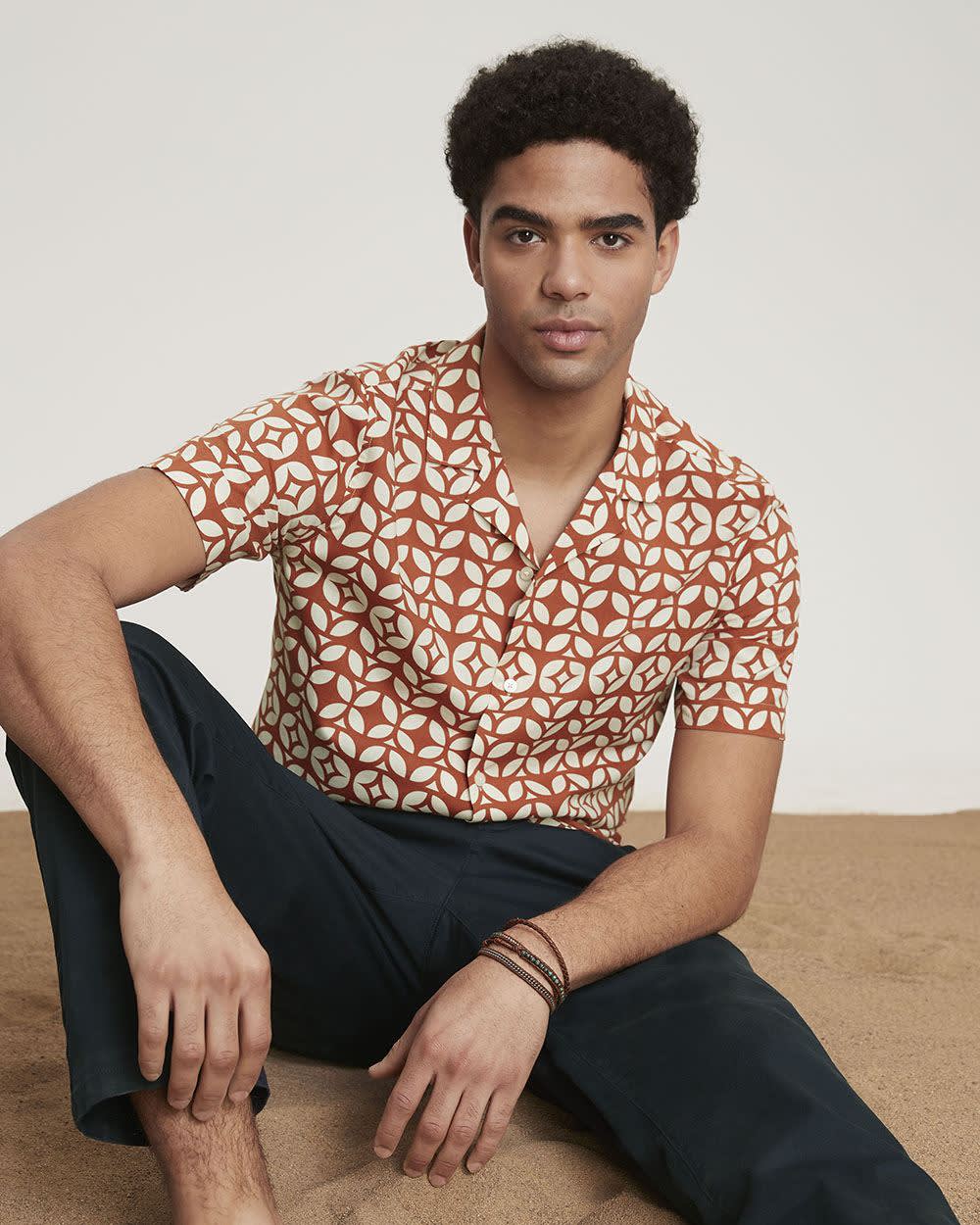 Regular Fit Bold Print Short Sleeve Camp Collar Shirt RW&CO.