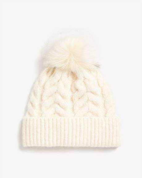 Cable-Knit Beanie with Pompom