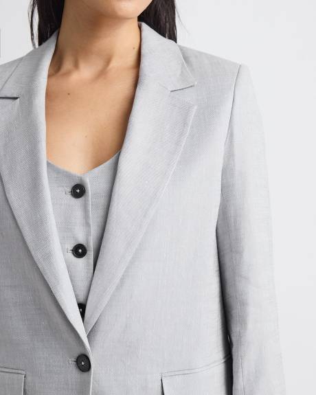 Loose One-Button Grey-Linen Blazer