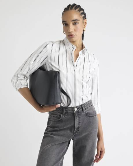 Blouse Boutonnée en Popeline Rayée à Manches Longues