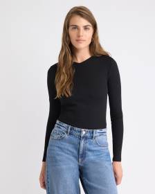 Long-Sleeve V-Neck Ribbed T-Shirt