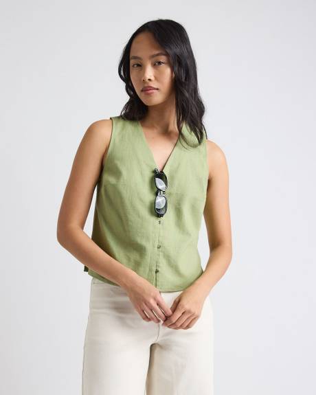 Solid Sleeveless Linen-Blend Blouse
