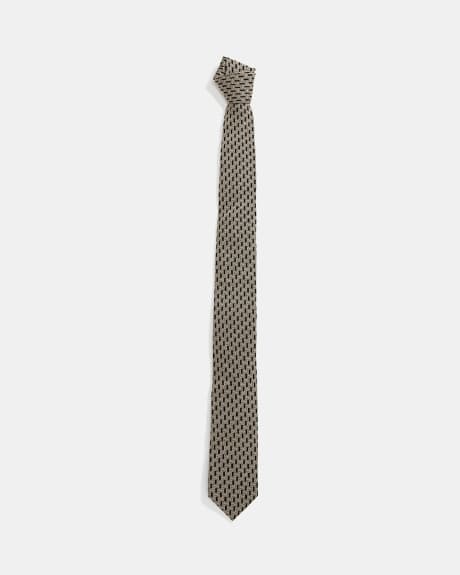 Cravate Régulière Beige à Motif de Rectangles Bruns