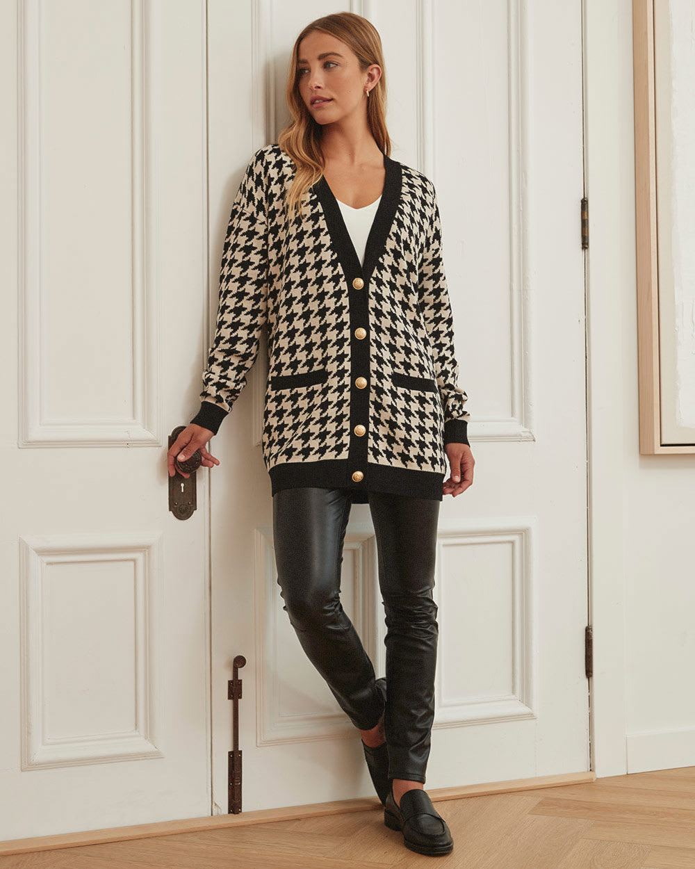 Houndstooth Buttoned Cardi