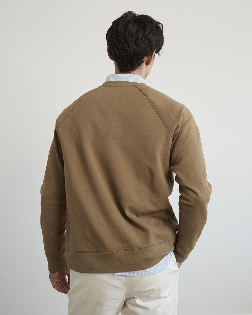 Solid Fleece Crew-Neck Pullover with Chest Pocket