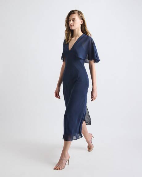 Sleeveless Midi Cocktail Dress with Cape