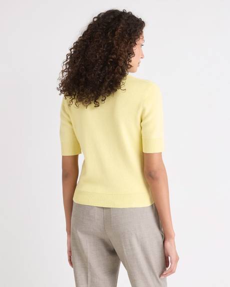 Cardigan Court à Manches aux Coudes avec Col Chemisier