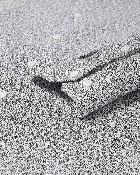 Chemise Habill&eacute;e Blanche &agrave; Coupe &Eacute;troite &agrave; Motif Floral Marine