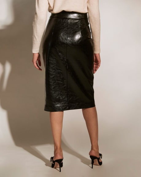 Patent Faux Leather Pencil Midi Skirt with Side Slit