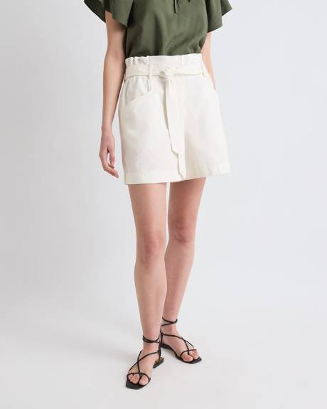 Short en Coton &agrave; Taille Tr&egrave;s Haute avec Ceinture