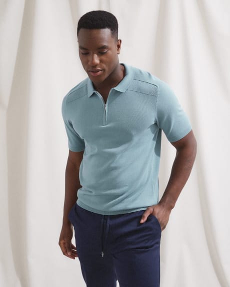 Zipped Polo With Ribbed Details