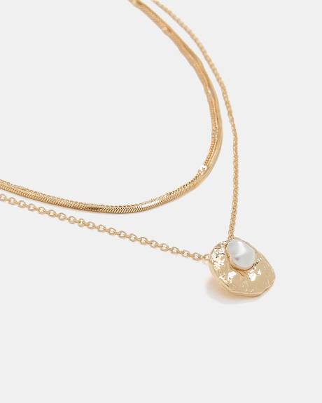Double-Chain Necklace with Pearl Pendant