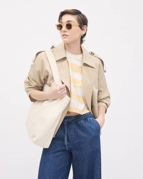 T-Shirt Ample Ray&eacute; &agrave; Manches Courtes et Col Rond