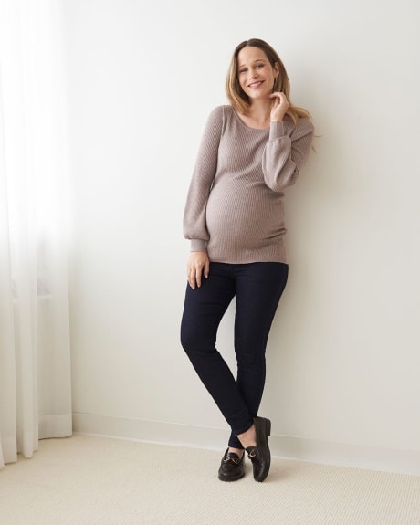 Ribbed Bodycon Boat-Neck Sweater - Thyme Maternity