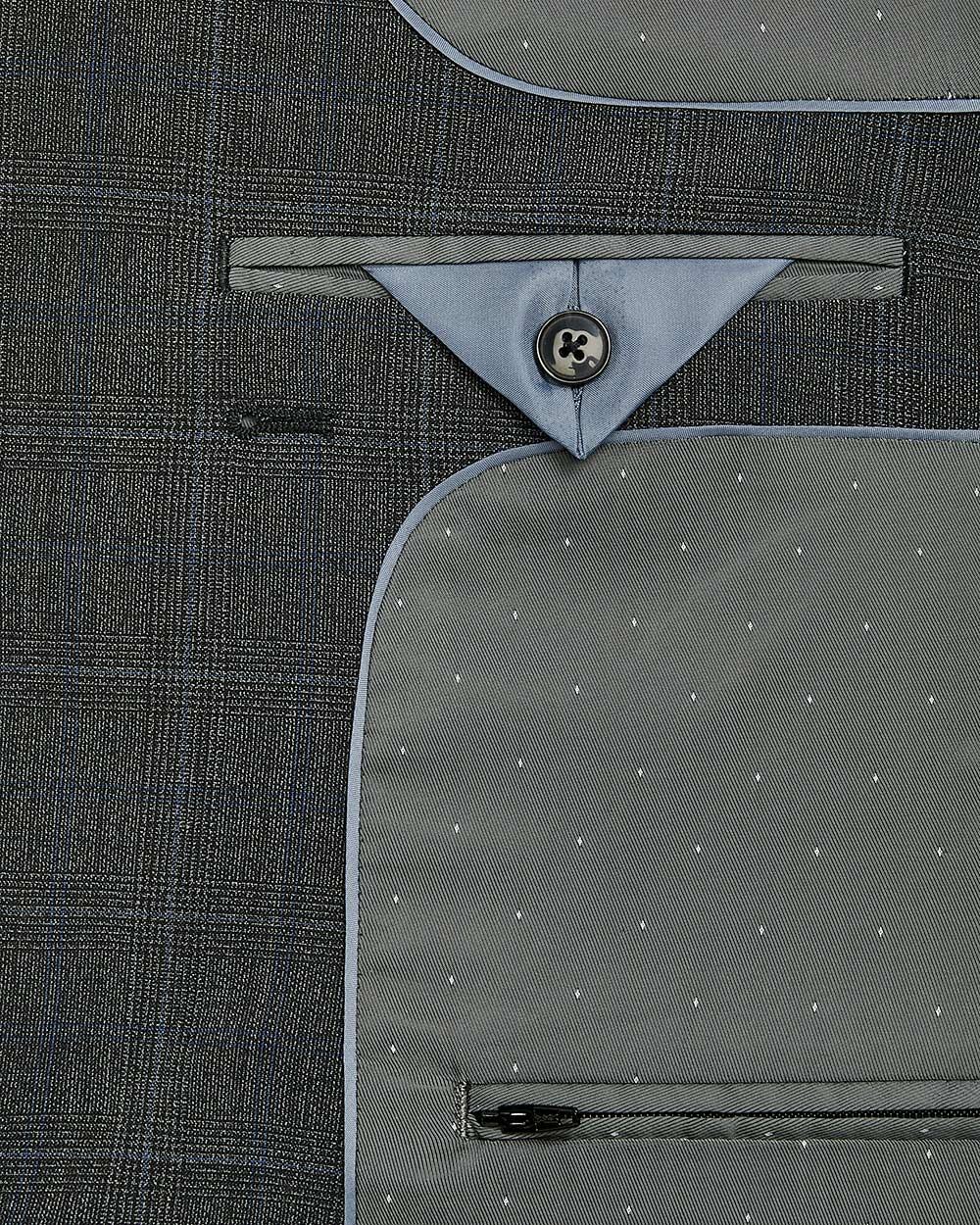 Slim Fit Checkered Grey Traveller Suit Blazer - Tall