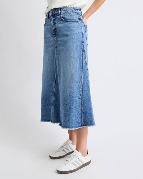 Jupe &Eacute;vas&eacute;e Maxi en Denim &agrave; Taille Haute