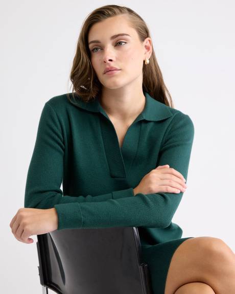 Mini-Robe en Tricot à Manches Longues et Col Johnny