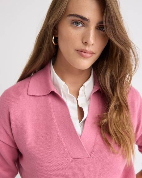 Cotton-Merino-Blend V-Neck Rugby Polo Sweater