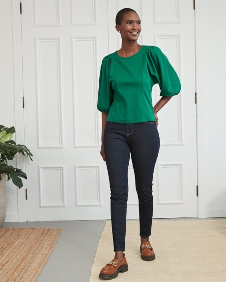Crew-Neck Tee with Batwing Elbow Sleeves