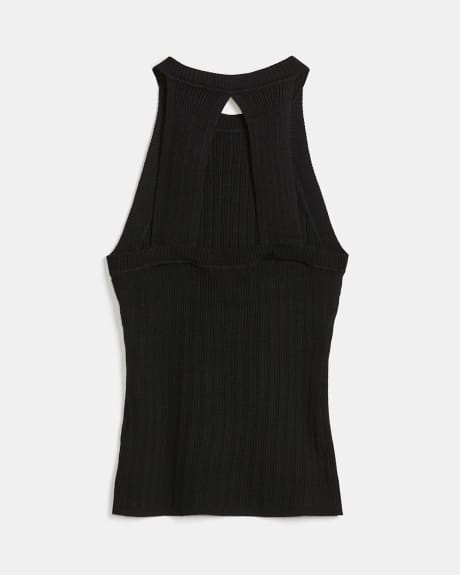 Ribbed Knit Halter Cami with Back Cutout Detail