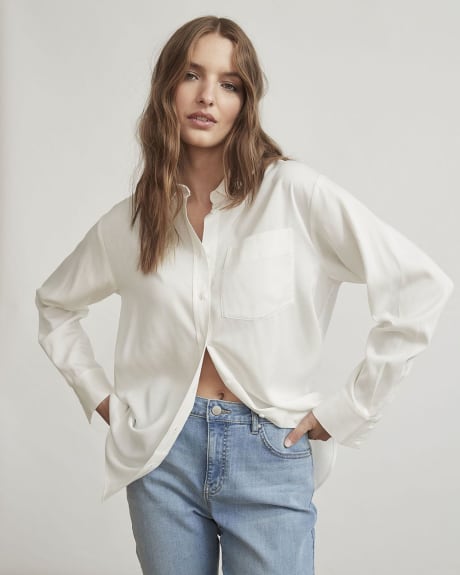 Buttondown Long Sleeve Blouse with Pocket