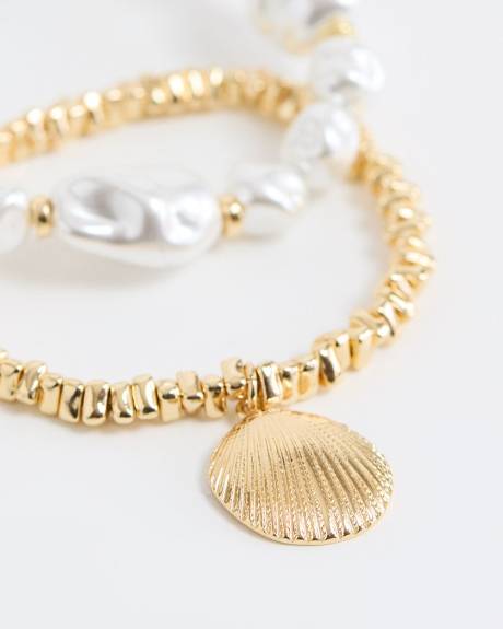 Pearl and Shell Bracelets - Set of 2