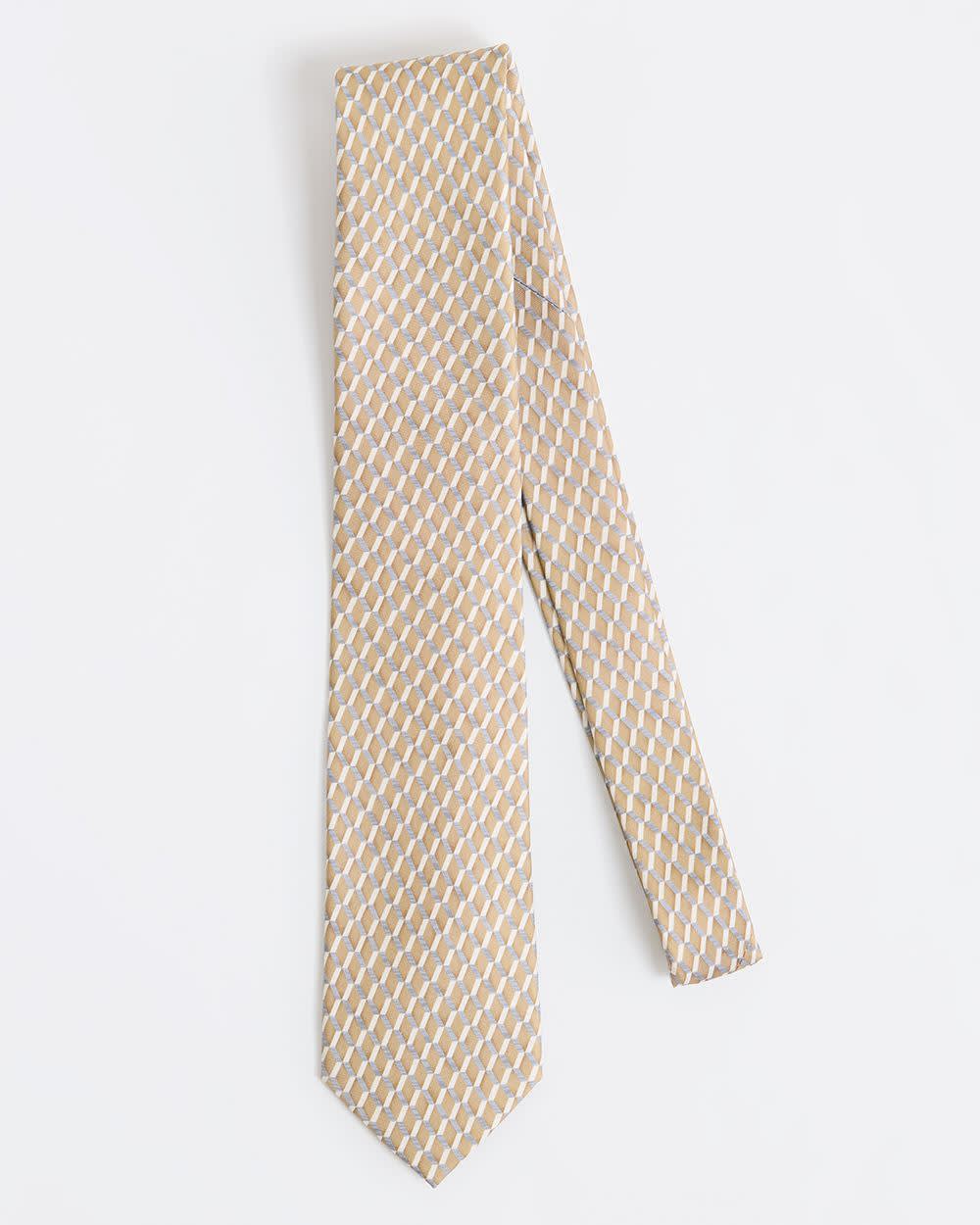 Cravate Régulière Beige et Grise à Motif Géométrique