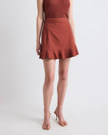 Linen-Blend Faux-Wrap Mini Skirt