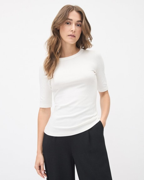 Elbow-Sleeve Crew-Neck Fitted Ribbed Tee