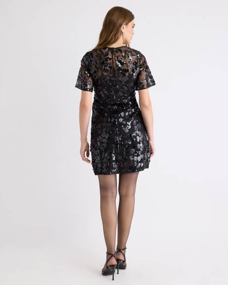 Robe Cocktail Mini à Paillettes à Manches Courtes