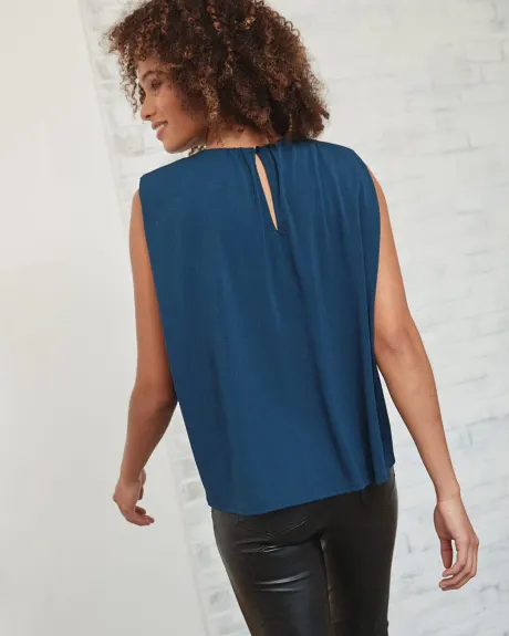 Sleeveless Crepe T-Shirt with Pleated Neckline