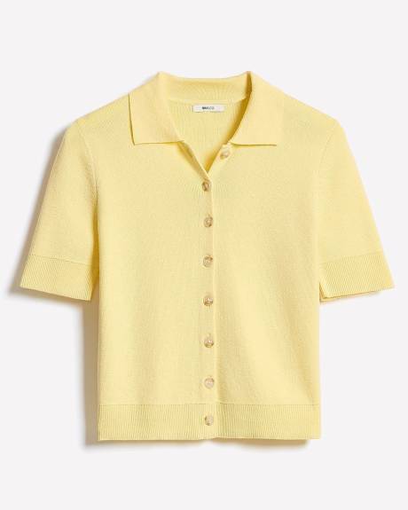 Cardigan Court à Manches aux Coudes avec Col Chemisier