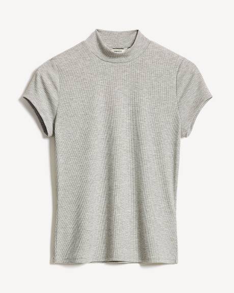 Haut Côtelé à Manches Très Courtes et Col Montant