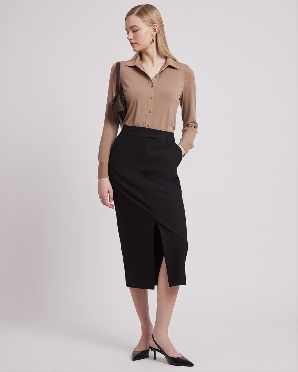 Long-Sleeve Buttoned-Down Crepe Shirt | RW&CO.
