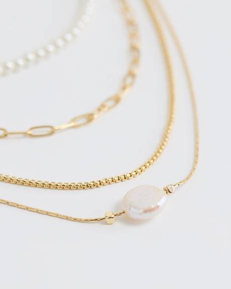 Multi-Chain Necklace with Pearls