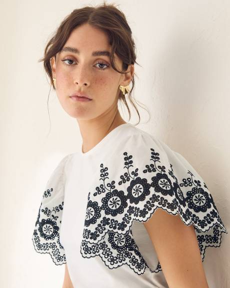 Eyelet-Short-Sleeve Top