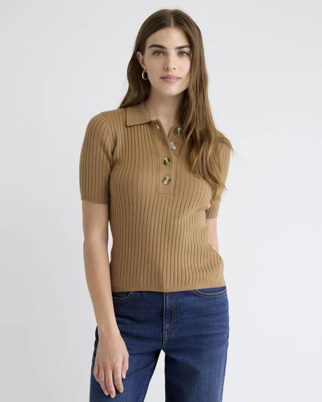 Pull Polo Côtelé à Manches aux Coudes