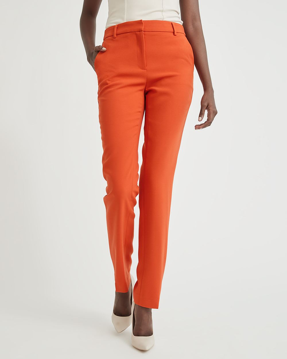Pantalon Orange Brûlé à Taille Mi-Haute et à Jambe Étroite