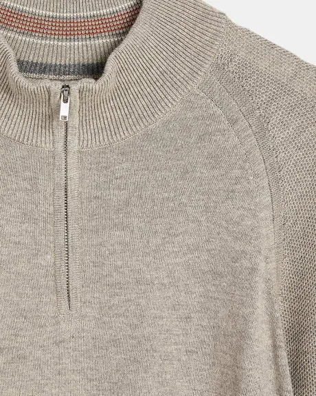 Zipped Mock Neck Sweater with Raglan Sleeves