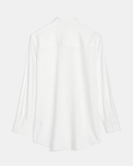 Long White Button-Down Blouse with Pocket