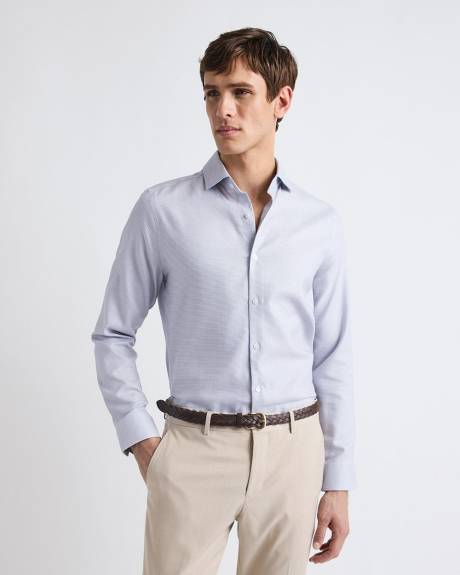 Chemise Habillée à Coupe Étroite en Dobby à Micro Motif de Carrés