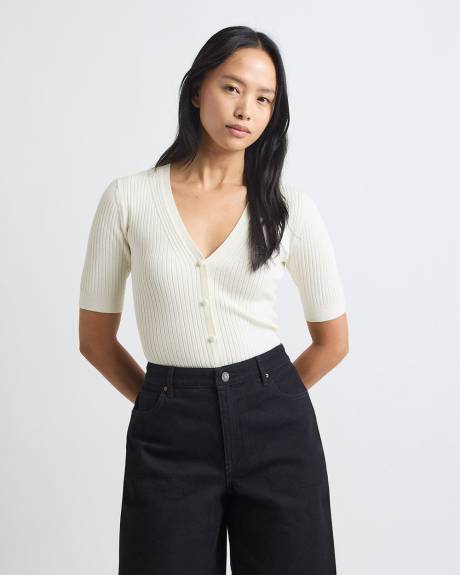 Elbow-Sleeve Ribbed Sweater