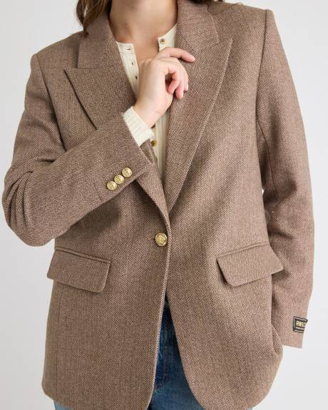 Veston Ample en Laine à Chebvrons à Un Bouton