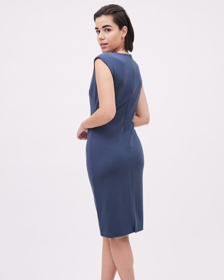 Knit Crepe Fitted Crew-Neck Sleeveless Dress
