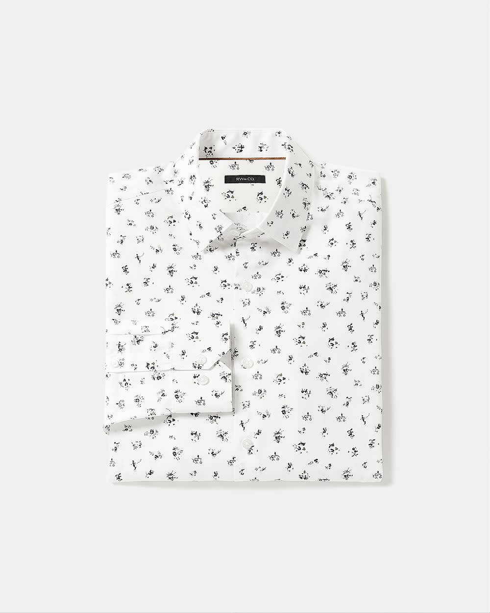 Slim-Fit White Dress Shirt with Abstract Floral Pattern | RW&CO.