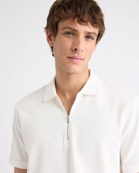 Short-Sleeve Ribbed Half-Zip Polo