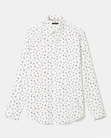 Chemise Habillée Blanche à Coupe Étroite avec Motif Floral Abstrait
