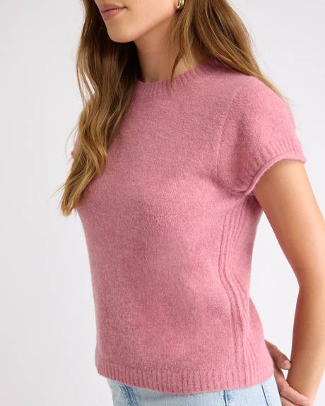 Wool-Blend Cap-Sleeve Crew-Neck Boxy Sweater