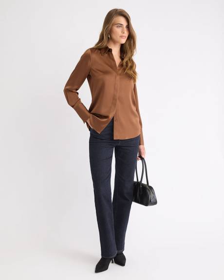 Satin Long-Sleeve Buttoned-Down Blouse