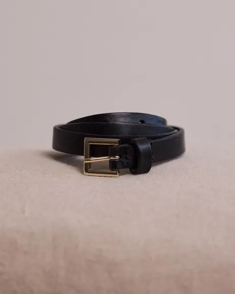 Skinny Leather Belt with Square Buckle